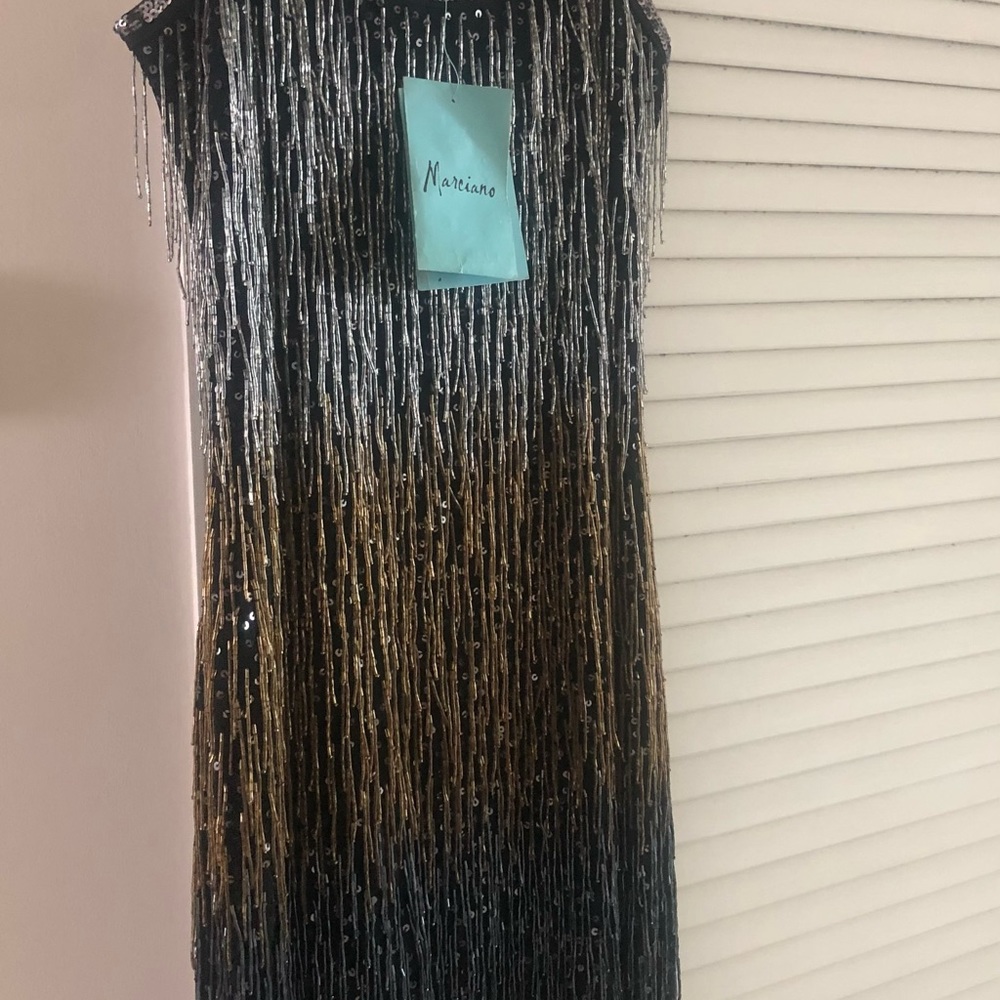 New Marciano beaded rhinestone gold silver dress, with tags